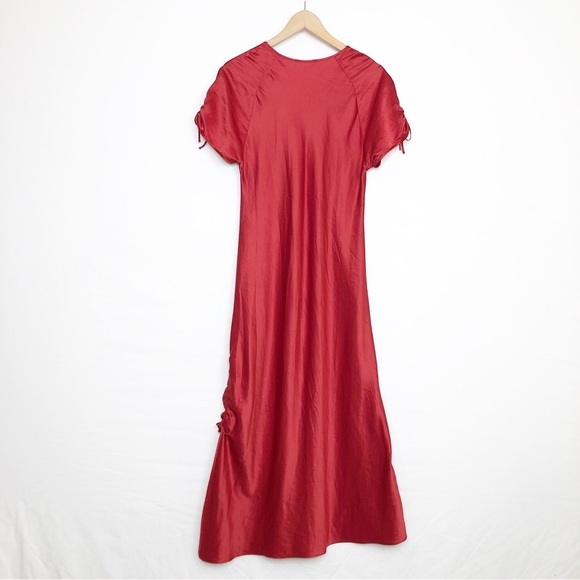 Sensara Red satin embroidered detail, maxi slip dress - Picture 2 of 10